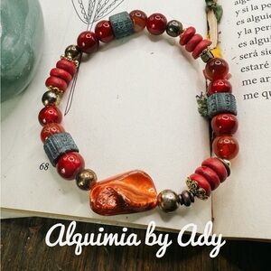 Alquimia Vibrant Red and Orange carnelian Beaded Bracelet